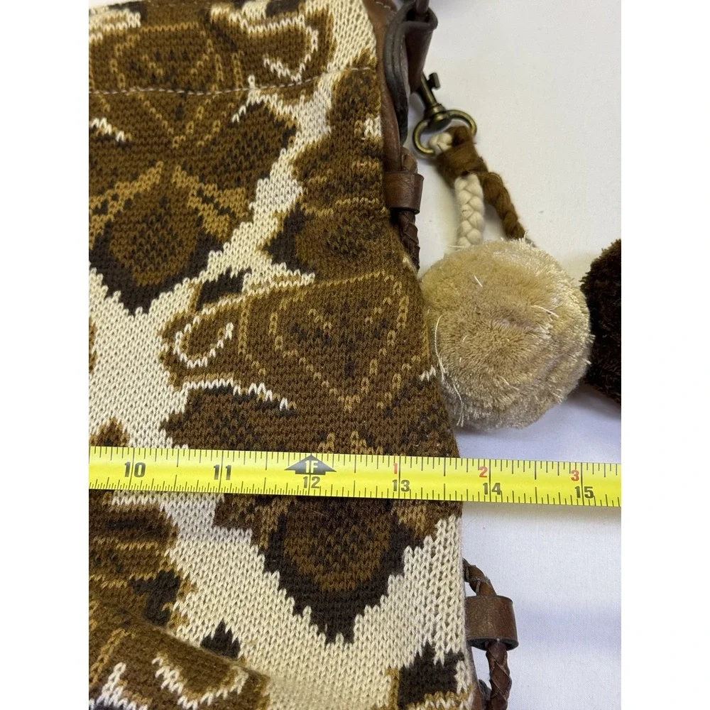 Vintage Tapestry &Faux Leather Purse Shoulder Handbag Tan & Brown By Stamp 10